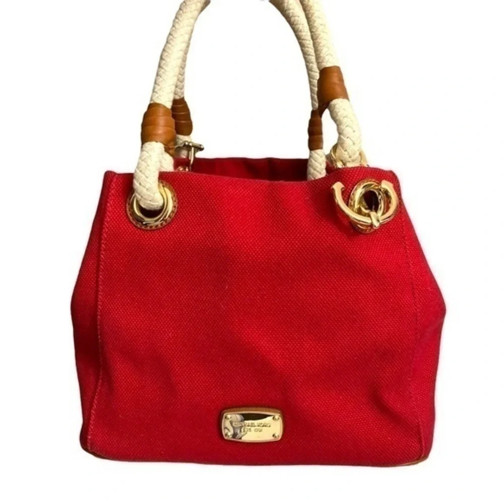 Michael kors red canvas sailing anchor tote bag